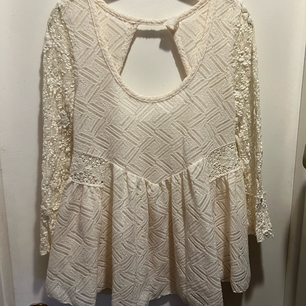 Free People Ivory Lace Knit Top